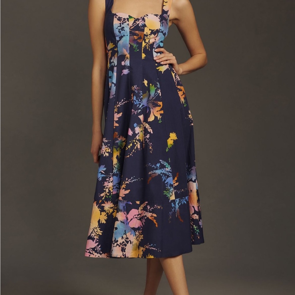 By Anthropologie Seamed Sweetheart Midi Dress